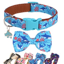 DILLYBUD Shark Dog Bow Tie Collar for Small Medium Large Dogs - Adjustable Detachable Bowtie Summer Collar with Safety Buckle for Puppy Boy Girl Pet Neck Size 10-15 inch S