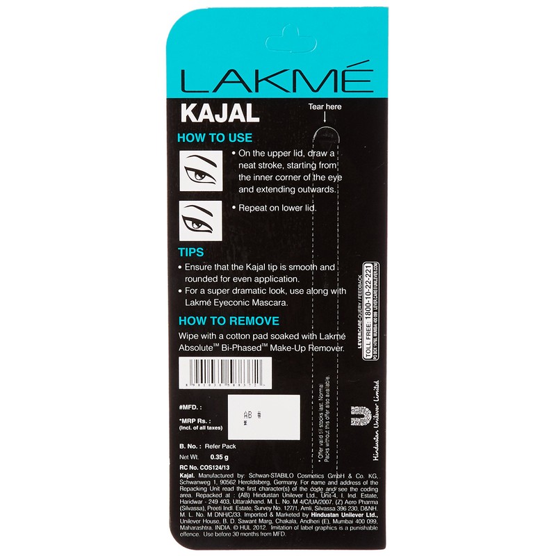 Lakme Eyeconic Kajal, Black, 0.35g
