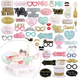SOUL SHIFT - 60PCs Pastel Themed Wedding Photo Booth Props - Pre-Assembled - Elegant Wedding & Reception Party Props - Funny Props - Real Glitter - Bridal PhotoBooth