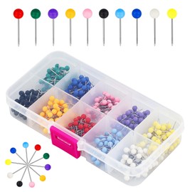500 Pcs Map Push Pins - 1/8 Inch Round Head Tacks with Steel Points, 10 Colors for World Map, Cork Board, Fabric Marking, and Dressmaking