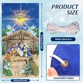 Christmas Door Cover Nativity Scene Front Door Banner Jesus Porch Sign Holy Night Religious Backdrop Christmas Fabric Door Decorations for Holiday Xmas Party Supplies Indoor Outdoor Home 35 x 70 Inch
