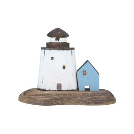 Gisela Graham Wooden Lighthouse and Cottage Rustic Freestanding Decoration - Nautical Ornament for the Home - Lovely Gift Idea