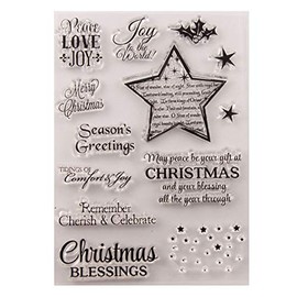 Merry Christmas Season's Greeting Christmas Verses Phrase Sparkle Stars Clear Stamps for Christmas Cards Making Decoration and Scrapbooking Rubber Stamps for Craft
