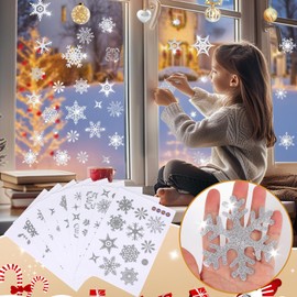 DADILL Christmas Window Clings, 93Pcs Glitter Snowflakes Christmas Decorations for Glass Windows, Bling Silver Snow Decal for Indoor Outside Shop Party Office Decor New Year White Christmas Stickers