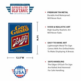 Desperate Enterprises Go For The Gusto - Schlitz Beer Tin Sign - Nostalgic Vintage Metal Wall Décor - Made in USA