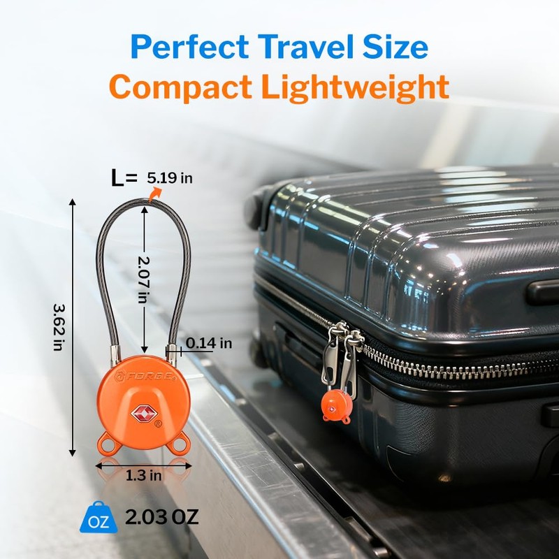 Forge TSA Approved Luggage Locks Ultra-Secure Dimple Key Cable Locks