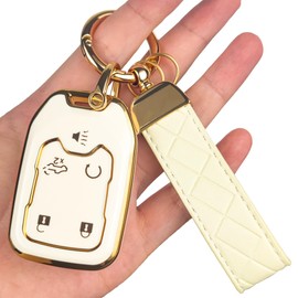 OLLEN 5-Button TPU Key Fob Cover, Fit for GMC Acadia 2017-2025, for Terrain 2018-2025, Fit for Sierra 2019-2025, for Chevy Silverado 2019-2022, Full Protection Soft TPU Key Case, with Keychain, White