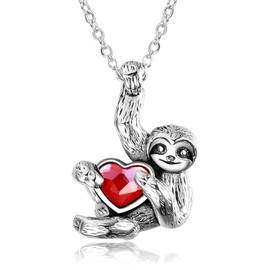 YAFEINI Sloth Gifts Sterling Silver Sloth Necklace Animal Sloth Jewellery Heart Crystal Sloth Pendant for Women Men