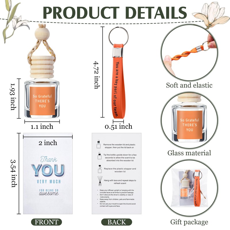 60 Pcs Employee Appreciation Gifts Bulk Car Diffuser Bottle Keychain