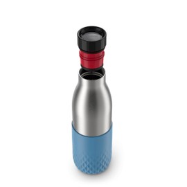 Tefal Bludrop Flasche, 0,5 Liter, blaue Hülse, Thermo, Edelstahl, Silikonhülle, auslaufsicher, nachhaltig, N3110710