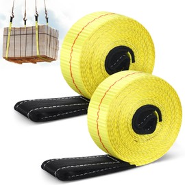 Shappy 2 Pcs Lift Sling Heavy Duty Flat Eye Lifting Slings Polyester Tree Saver Recovery Strap Web Sling Winch Strap for Hoist, Vehicle, Constructions, Steel, Trailer(2 Inches x 20 ft)