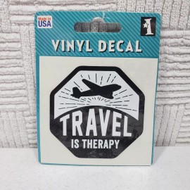 Inkadinkado Travel is Therapy 2.5 inch Vinyl Decal Black and White New