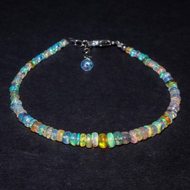 InfinityGemsArt Natural Black Opal Gemstone Dainty Beads Bracelet Women, October Birthstone, Healing Crystals, Gorgeous Jewelry Gift, 925 Sterling Silver Chain 8 inch