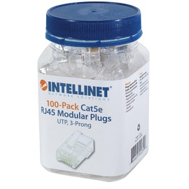 Intellinet RJ45 Modular Plugs Cat5e UTP 3-Prong for Solid Wire 15 µ Gold Plated Contacts 100 Pack