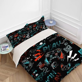 UIAMT Gaming Bedding Set Twin Queen King Full Size Gamer Comforter Set for Kids Teens Boys Girls Man Women Bedroom Decor Video Game Cozy Quilt Bedspread Gamepad Bed Duvet Cover Gifts 90"x90"