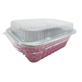 KitchenDance Disposable Pink Colored Aluminum Individual Sized Mini Loaf Pan with Lid - 6 Ounces Rectangle Baking Pan for Breads,Cobblers - Aluminum Foil Pans Perfect for Baking, Preparing Food #4004P