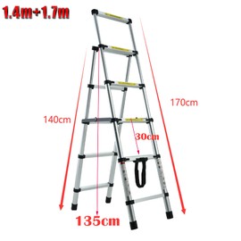 Aluminium Telescopic Ladder，1.4m+1.7m 5+6 Steps Herringbone Portable Ladder，A Frame Extension Extendable Multi-Purpose Ladder for Household,Painting,Office,150 kg Capacity