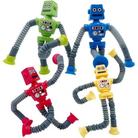 Yuandream Telescopic Suction Cup Robot Toy, 4 Pieces Sensory Robot Tubes Toy, Educational Stress Relief Toy for Children, Party Gifts for Boys and Girls