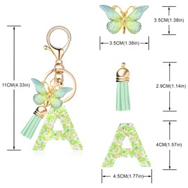 OKAICEN Fashion Alphabet Initial Letter Keychain Green Tassel Butterfly Pendant Key Ring for Purse Handbags Women Girl('A')