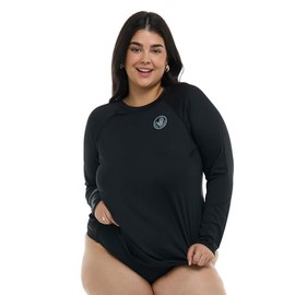 Body Glove Women's Sleek Plus Long Sleeve Rashguard with UPF 50, Available in Sizes 1x,2X,3X, Black, 3X