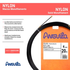 Anguila Max | Kabeleinziehhilfen | Feste Endstücke | Einzelfaser massiv | Nylon | Farbe schwarz | Durchmesser 4mm| 20 Meter