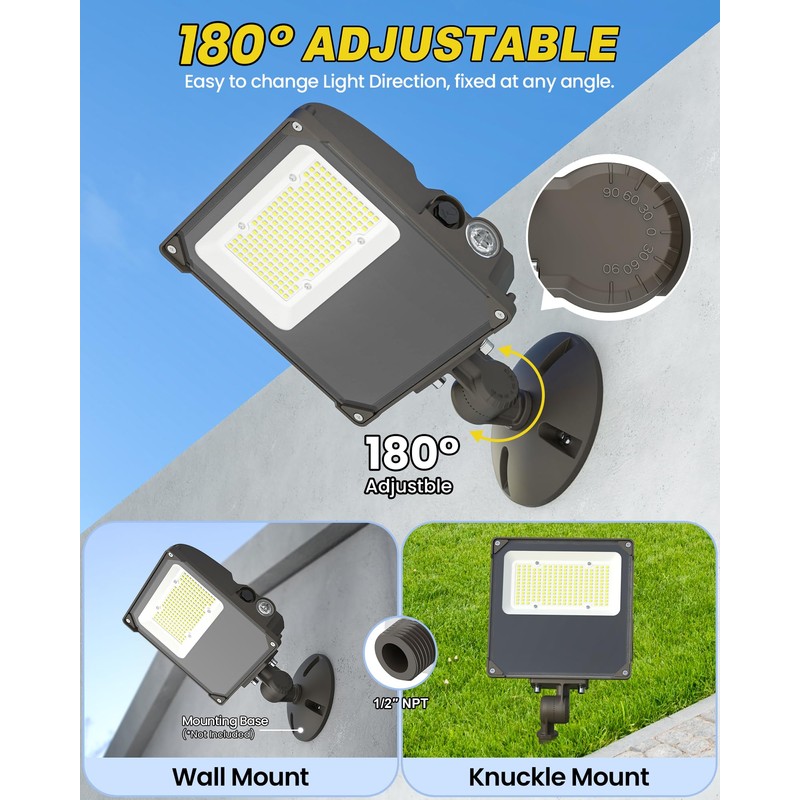 YARBO LED Flood Light with Timer Dimming, 80W/60W/40W Switchable, 3000K/4000K/5000K