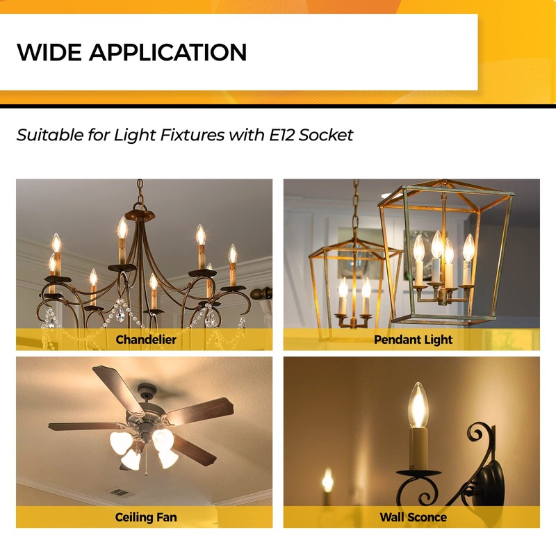 Hizashi 90+CRI Candelabra LED Light Bulbs 60 Watt, 2700K Warm