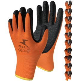 Coated Safety Gloves for Work - 10-Pair Pack, Firm Grip, General Purpose and Gardening, for Men and Women, Orange, Size Small