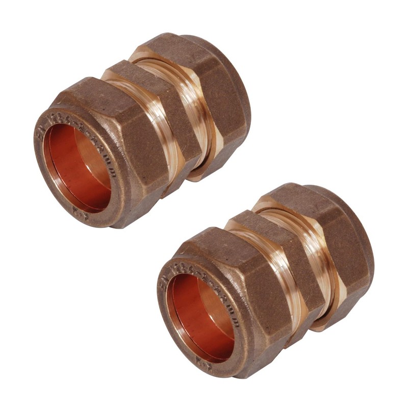22mm Brass Compression Coupler Straight for Copper, Plastic Pipe WRAS