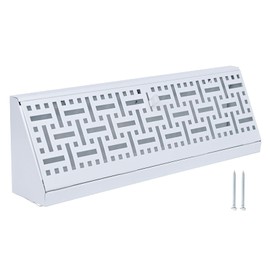 Flowild 15 Inch Baseboard Register (Duct Opening Size) - Wicker Design Baseboard Vent Covers for Home Floor Wall - Easy Adjust Air Supply Lever Floor Baseboard Diffuser (White)