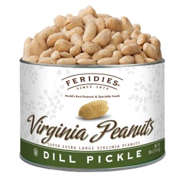 FERIDIES - Dill Pickle Seasoned Virginia Peanuts, 18 Ounce Tin of Gourmet Zesty Extra Large Dill Pickle Nuts