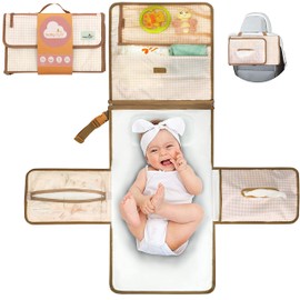 Changing Mat for On the Go Compact Changing Mat XL - Combinable Removable Changing Bag with 6 Compartments, Cloth Dispenser and Comfortable Pillow for Your Baby's Head (Vichy)