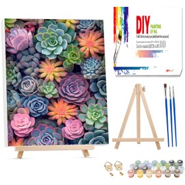 Succulent Paint by Numbers Framed Canvas for Adults with Wooden Easel,Adult Paint by Number Kits on Canvas Framed,Paint by Number Adult,DIY Acrylic Number Painting Kits for Home Wall Decor12x16inch