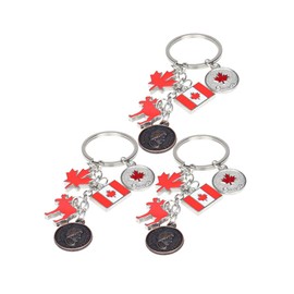 3pcs Canada Souvenir Cute Keychains Canada Flag Key Ring Canada Key Ring Canada Party Decorations Key Ring Hoop Purse Keychain Key Ring Bracelet Country Keychain Handbag Round Man