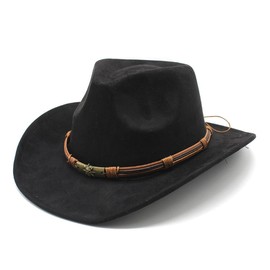 Michear Women Men Western Cowboy Hat 100% Wool Fedora Felt Wide Brim Outdoor Cowgirl Hat with Belt Buckle(UK, Alpha, M, Black)