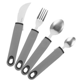 Ipetboom 1 Set Adaptive Tableware for Elderly Portable Slip Utensils for Disabled Includes Fork Spoon Durable TPR for Home Travel Use