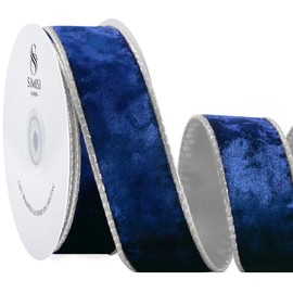 SIMISI RIBBON Royal Blue Crushed Velvet Ribbon Wired for Christmas Tree Decorations, Outdoor Ornaments, Garland and Wreath Decor (1.5 Inch, 10 Yards)