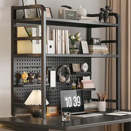 HUATOL Desktop Bookshelf for Computer Desk, 2-Tier Multipurpose Metal Countertop Desk Organizer Shelf, Freestanding Storage Rack Display Shelf, Multipurpose Desktop Shelf Bookcase