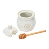 Creative Co-Op Farmhouse Embossed Stoneware Honey Pot with Wood Honey