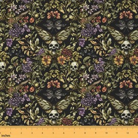 Feelyou - Tela de tapicería de calavera de azúcar para sillas, tela de hojas de árbol, de The Yard Death Moth, color verde, camuflaje, diseño de calavera gótica, decorativa, impermeable, tela para
