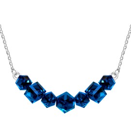 Oneress Minimalist Small Cube Necklace Elegant and Fashionable Geometric Crystal Pendant Jewelry for Women YA5052 (Blue)