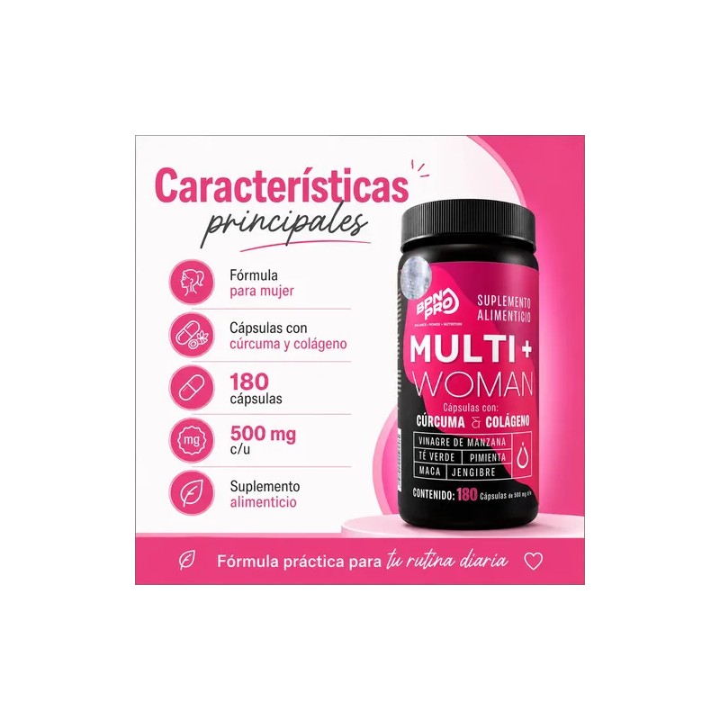 Suplemento Multi Woman Bpn Pro Cúrcuma Colágeno 180 Caps