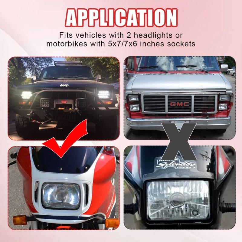mayello Pair 7x6" 5x7" LED Headlights Lamp Sealed Hi/Lo For