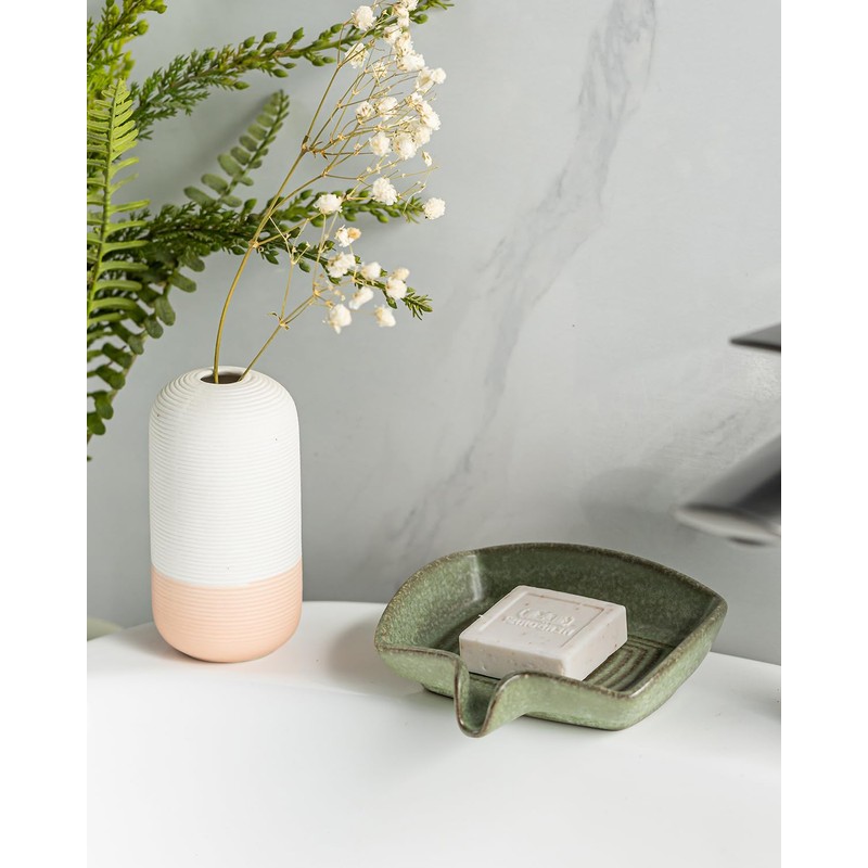 Self Draining Soap Dish, Ceramic Drain Soap Holder Waterfall Design