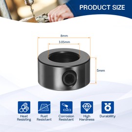 HiPicco Set Screw Collars, 10 Pack 3.05mm Bore Shaft Lock Collars, 8mm OD, 5mm Width, Black Oxide Coated Carbon Steel Landing Gear Stopper Wheel Collar, Includes Wrench