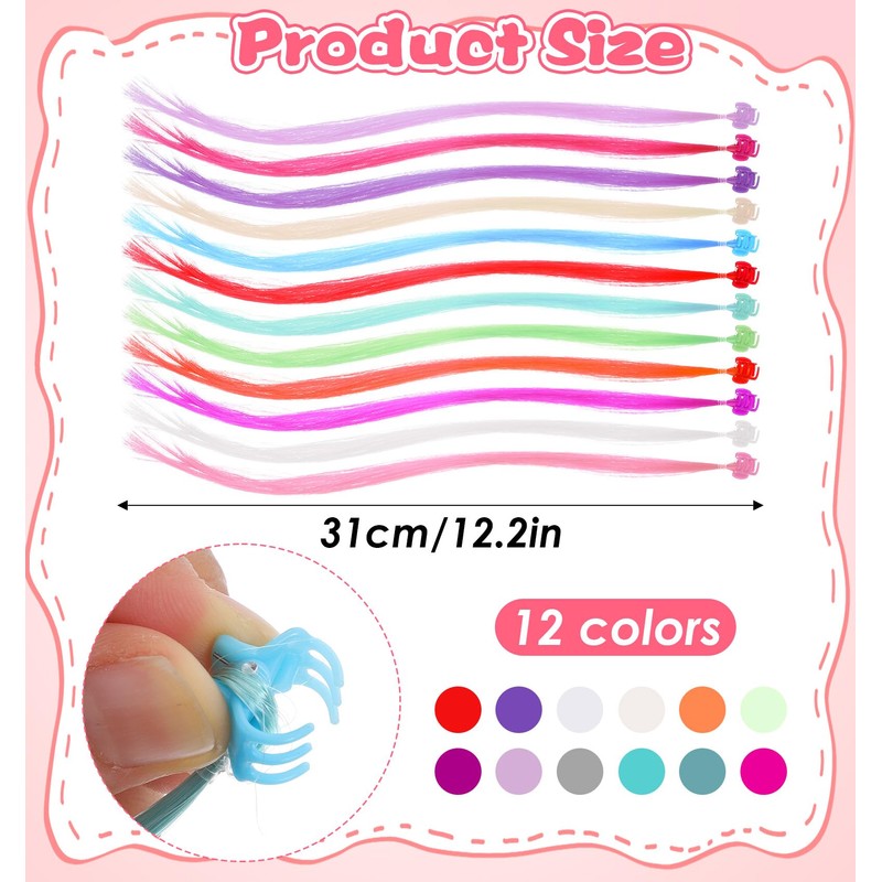 12 Pcs Clip in Hair Extensions, Colorful Hair Extensions for