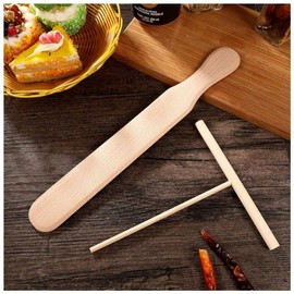 BOBOZHONG Crepes Distributor, 2 Pieces Crepes Spatula, Crepes Wooden Distributor, T-shaped Pancake Stick, Crepes Slider, Wooden Turner, Made of Robust and Sustainable Beech Wood, DIY Kitchen Tool