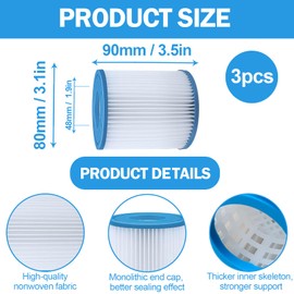 TINA.WIN Pool Filter Replacement A/C, Replacement Pool Filter for Pool Pumps, Easy Set, Summer Wave Above Ground Pools, Pack of 3