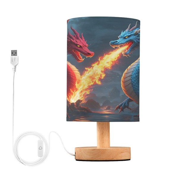 ALAZA Red and Blue Fire Dragon Bedside Table Lamp with