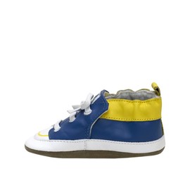 Robeez Baby Boys and Girls Basketball Team Soft Soles Slip-Resistant Crib Shoes Slippers for Infant and Toddler,Golden State Warriors Blue Leather,0-6 Months Infant